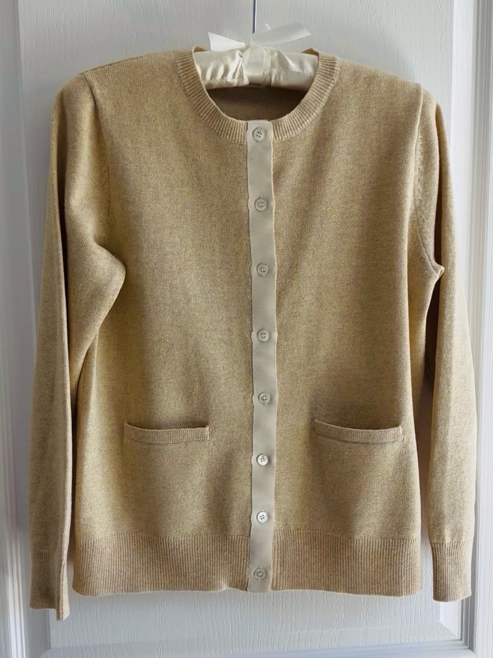 Frances Valentine Gold Shimmer Cardigan Crewneck Button Up Wool/Cashmere Blend S